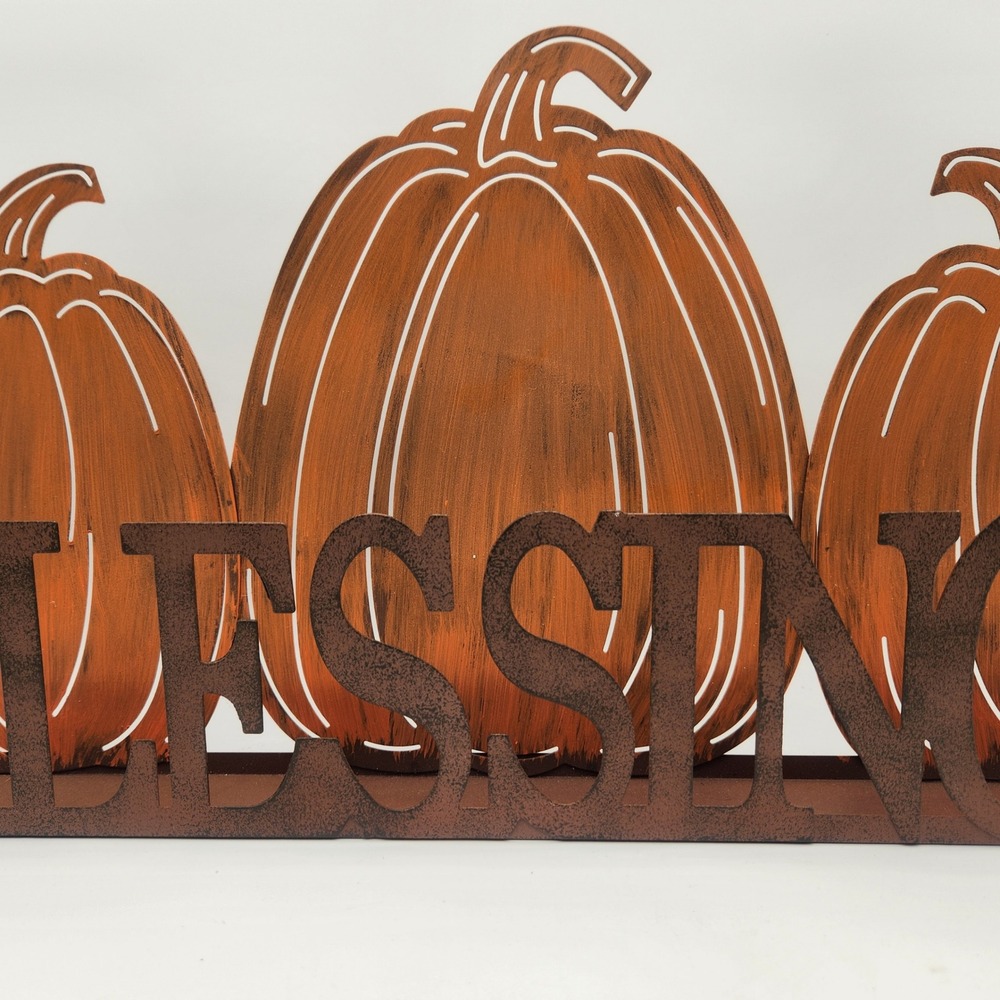 Metal‎ Pumpkin Blessings Shelf Tabletop/Wall Hanging Sturdy Autumn Thanksgiving - Picture 3 of 5
